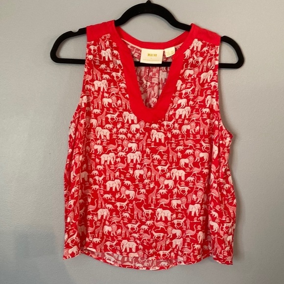 Anthropologie Maeve Red & White Animal Print Top - Size 10P - Picture 3 of 8